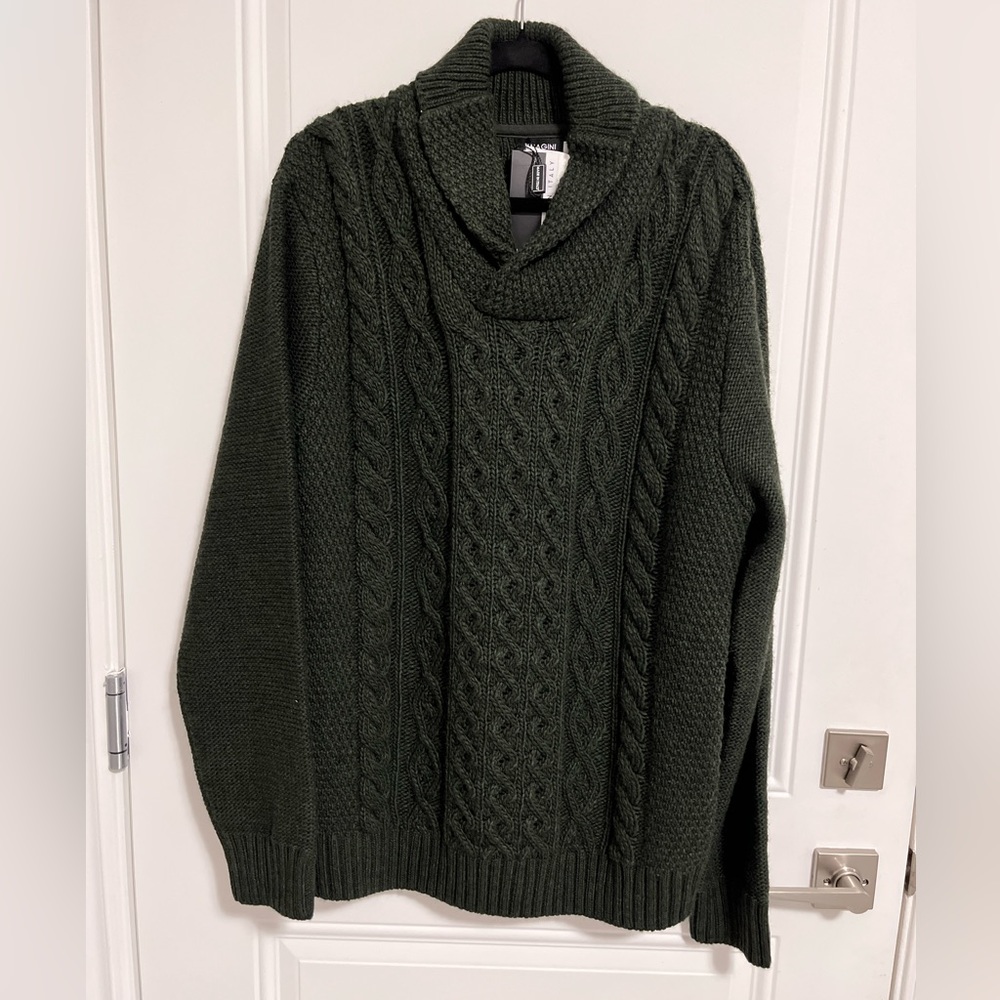 NWT - Immagini Men’s Shawl Collar Cable Knit Sweater - Made in Italy - Size L